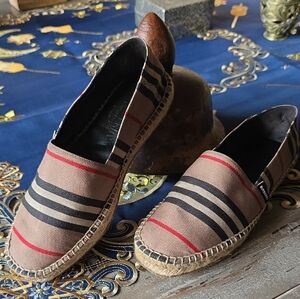 Burberry Tan Striped Canvas Espadrilles